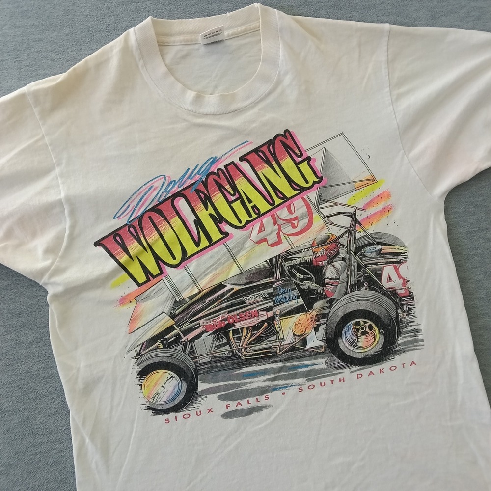 Vintage 1991 Doug Wolfgang Sprint Car T Shirt Wolf Attack Sioux Falls SD L White